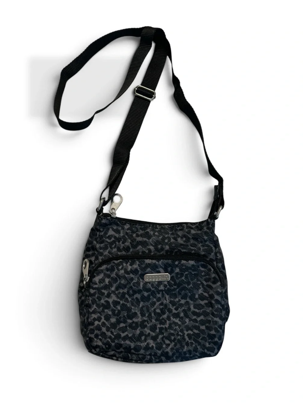 Baggallini Joey Bagg Mini Crossbody Black & Gray Cheetah Print / RFID Blocking